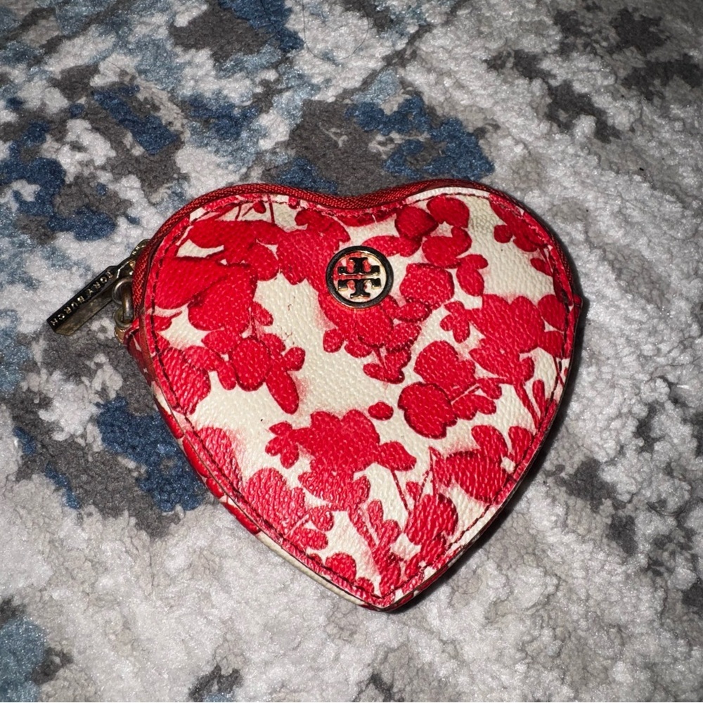 Tory Burch Red Floral Heart Coin Purse